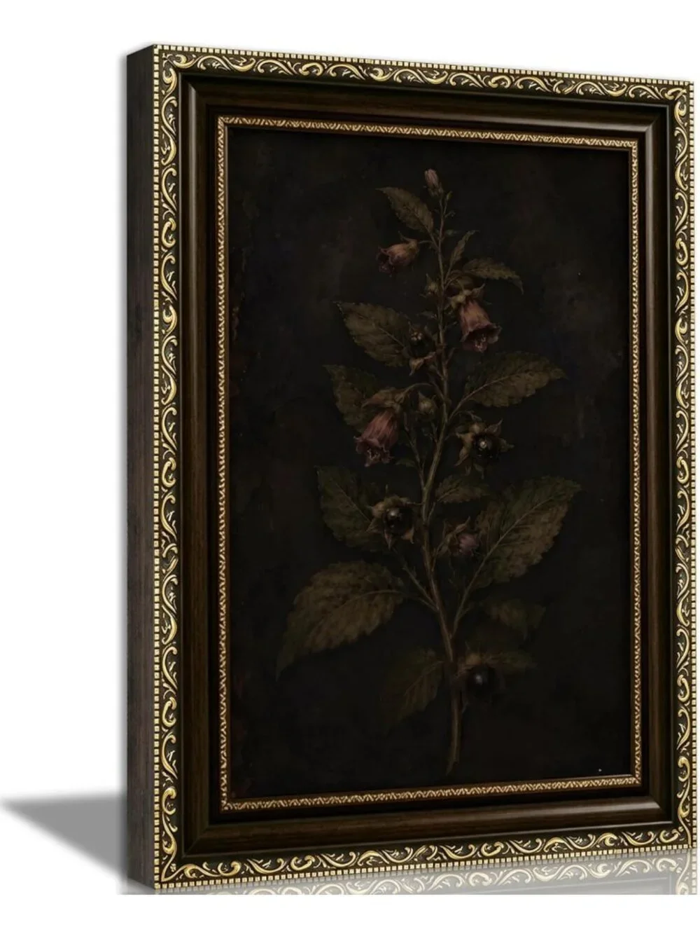 Moody Floral Wall Art - Vintage Gold Framed Dark Botanical Decor for Home